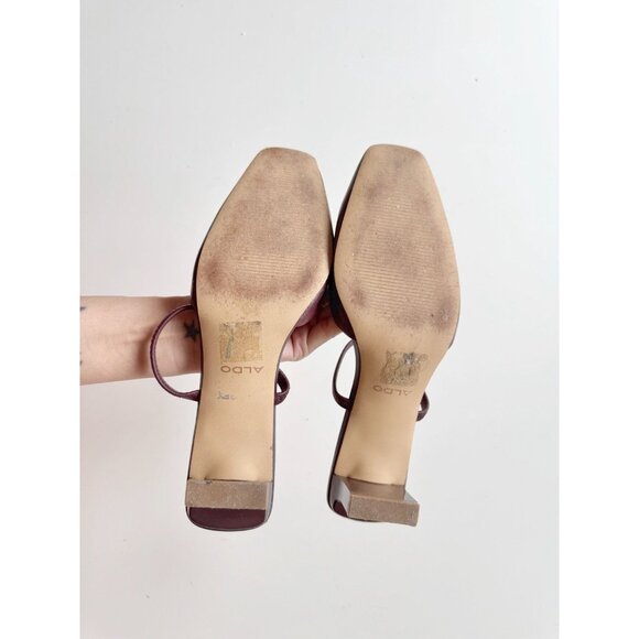 ALDO Afean Dark Brown Burgundy Leather Square Toe Slip On Mules Slides, Size 7 - Picture 11 of 12